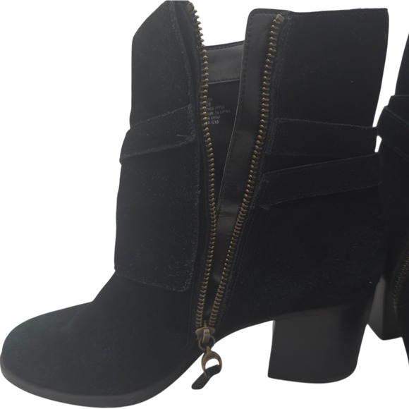 Ralph Lauren RLL Black Suede Block Heel Ankle Boots Gilda 8B Y2K Moto Strap - Picture 4 of 13